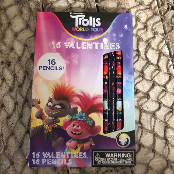 New Dreamworks Trolls World Tour Valentines and Pencils Cards - Picture 1 of 1